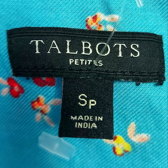 🛍3 for $25- Talbots Turquoise Shirt with Mini Flowers, Size Small🛍 - Picture 10 of 11